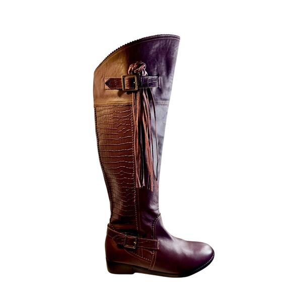 June Ambrose Purple Leather Fringed Embossed High Western Equestrian Boots 9 EUC - Picture 10 of 12